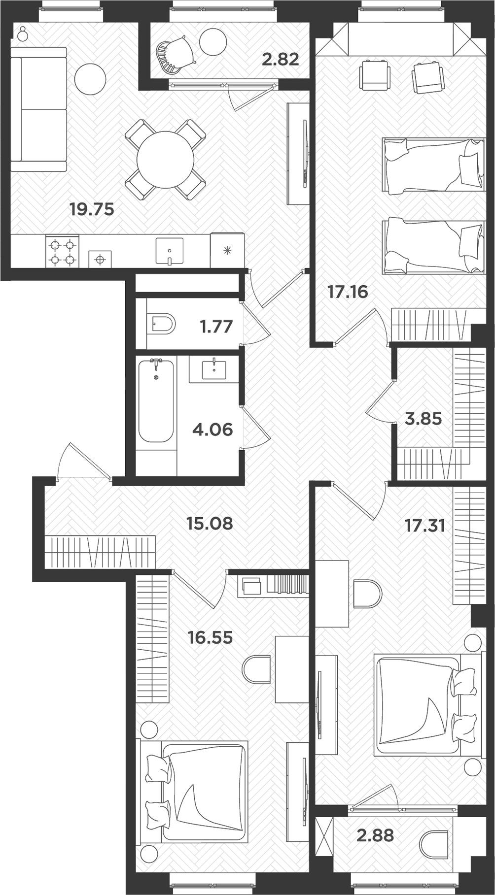 Планировка — Новокасимово, 4-комн., 96 м²