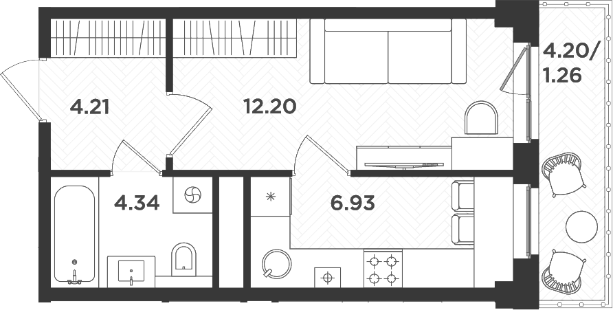 Планировка — Новокасимово, 1-комн., 28 м²