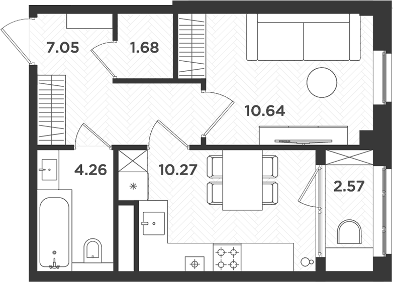 Планировка — Новокасимово, 1-комн., 34 м²