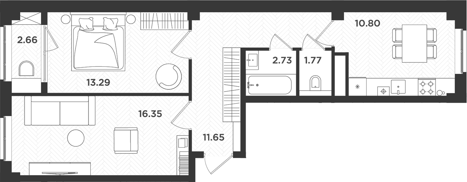 Планировка — Новокасимово, 2-комн., 57 м²