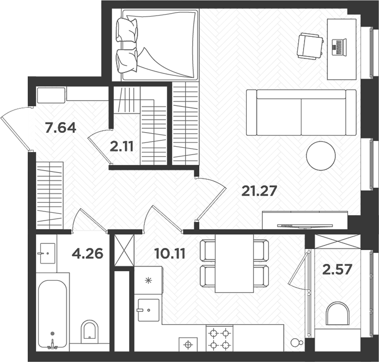 Планировка — Новокасимово, 1-комн., 45 м²