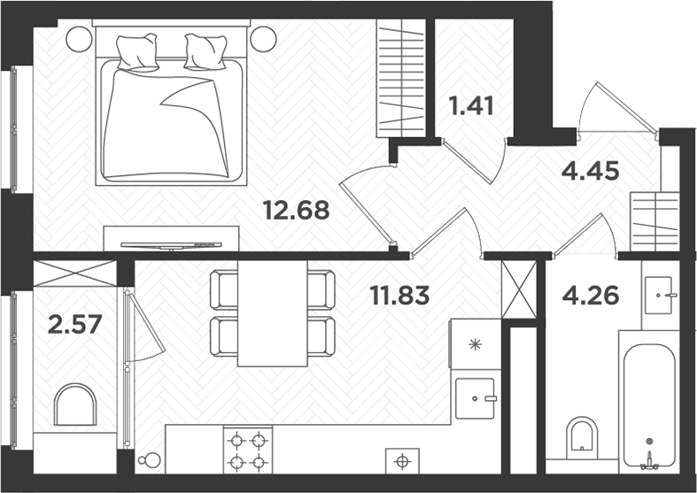 Планировка — Новокасимово, 1-комн., 35 м²
