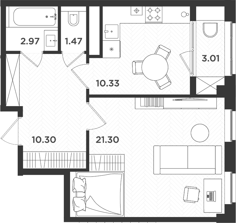 Планировка — Новокасимово, 1-комн., 46 м²