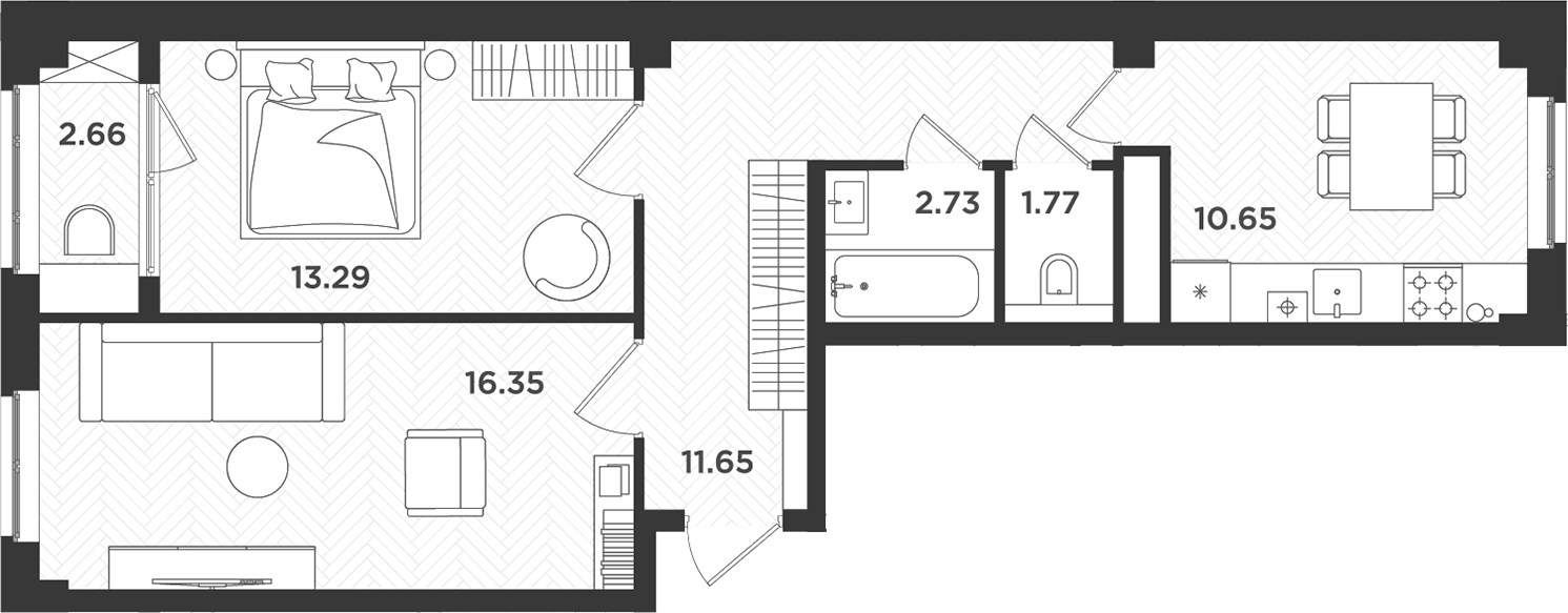 Планировка — Новокасимово, 2-комн., 56 м²