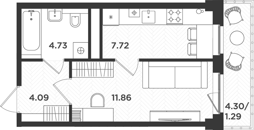 Планировка — Новокасимово, 1-комн., 28 м²