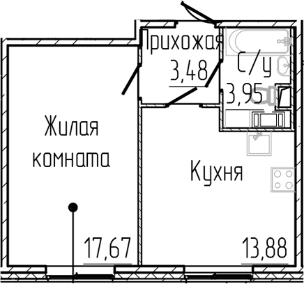 Планировка — SERTOLOVO PARK, 1-комн., 39 м²