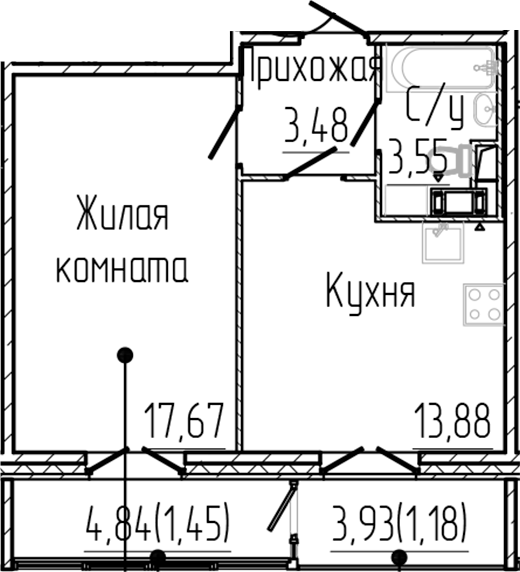Планировка — SERTOLOVO PARK, 1-комн., 39 м²