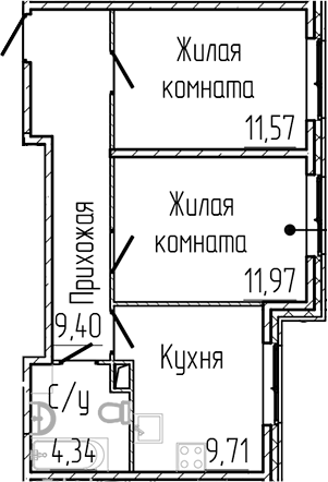 Планировка — SERTOLOVO PARK, 2-комн., 47 м²
