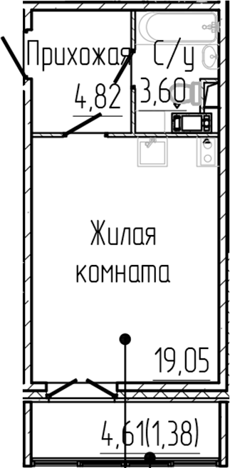 Планировка — SERTOLOVO PARK, Студия, 27 м²