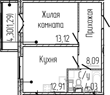 Планировка — SERTOLOVO PARK, 1-комн., 38 м²