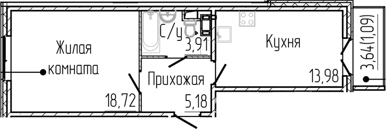 Планировка — SERTOLOVO PARK, 1-комн., 42 м²