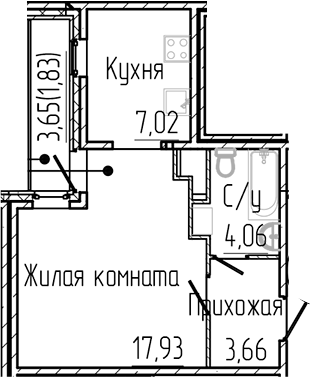 Планировка — SERTOLOVO PARK, Студия, 33 м²