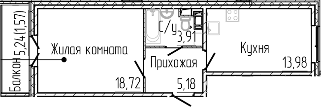 Планировка — SERTOLOVO PARK, 1-комн., 42 м²