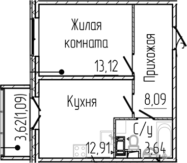Планировка — SERTOLOVO PARK, 1-комн., 38 м²