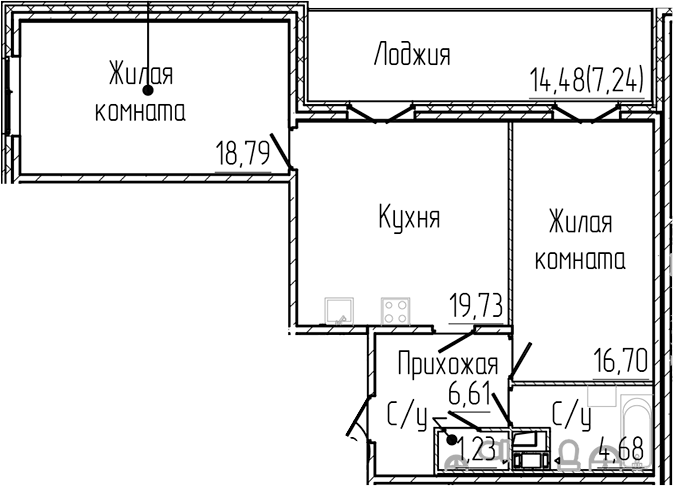 Планировка — SERTOLOVO PARK, 3-комн., 68 м²