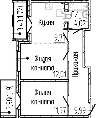 Планировка — SERTOLOVO PARK, 2-комн., 47 м²