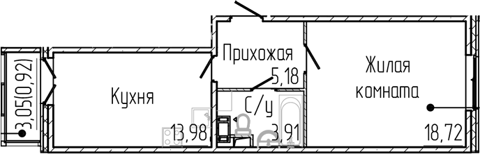 Планировка — SERTOLOVO PARK, 1-комн., 42 м²