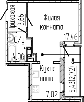 Планировка — SERTOLOVO PARK, Студия, 32 м²