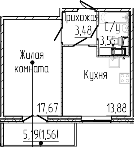 Планировка — SERTOLOVO PARK, 1-комн., 39 м²