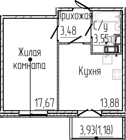 Планировка — SERTOLOVO PARK, 1-комн., 39 м²