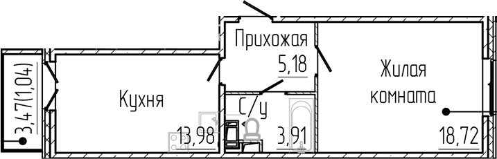 Планировка — SERTOLOVO PARK, 1-комн., 42 м²