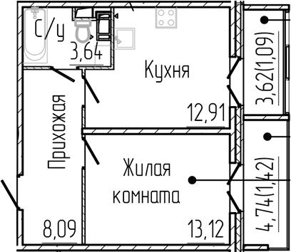 Планировка — SERTOLOVO PARK, 1-комн., 38 м²