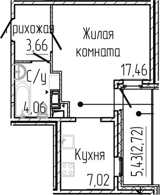 Планировка — SERTOLOVO PARK, Студия, 32 м²
