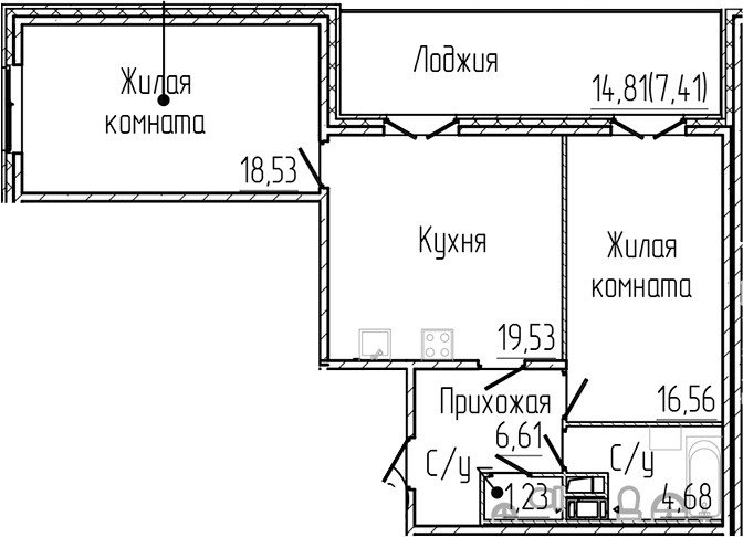 Планировка — SERTOLOVO PARK, 3-комн., 67 м²