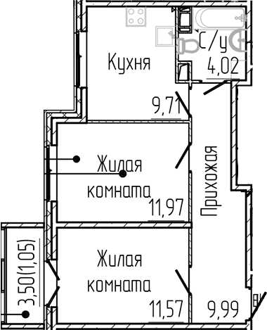 Планировка — SERTOLOVO PARK, 2-комн., 47 м²