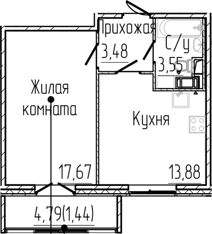 Планировка — SERTOLOVO PARK, 1-комн., 39 м²
