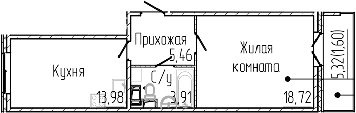 Планировка — SERTOLOVO PARK, 1-комн., 42 м²