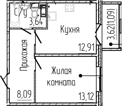 Планировка — SERTOLOVO PARK, 1-комн., 38 м²