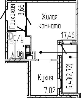 Планировка — SERTOLOVO PARK, Студия, 32 м²