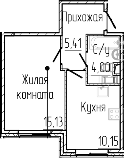 Планировка — SERTOLOVO PARK, 1-комн., 35 м²