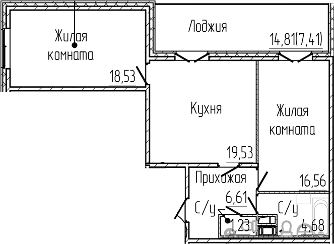 Планировка — SERTOLOVO PARK, 3-комн., 67 м²