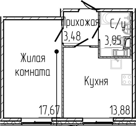 Планировка — SERTOLOVO PARK, 1-комн., 39 м²
