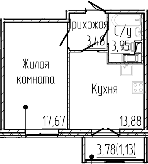 Планировка — SERTOLOVO PARK, 1-комн., 39 м²