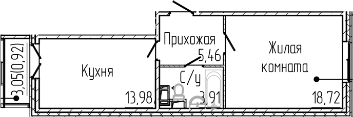 Планировка — SERTOLOVO PARK, 1-комн., 42 м²