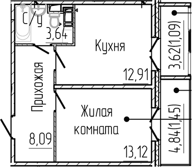 Планировка — SERTOLOVO PARK, 1-комн., 38 м²