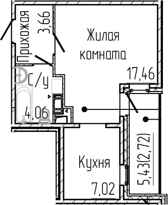 Планировка — SERTOLOVO PARK, Студия, 32 м²