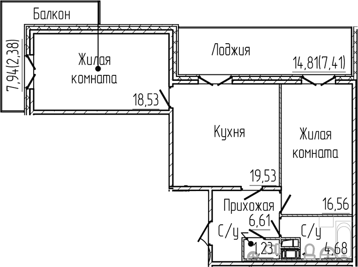 Планировка — SERTOLOVO PARK, 3-комн., 67 м²