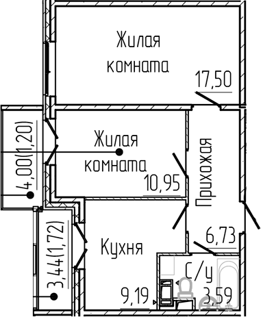 Планировка — SERTOLOVO PARK, 2-комн., 48 м²