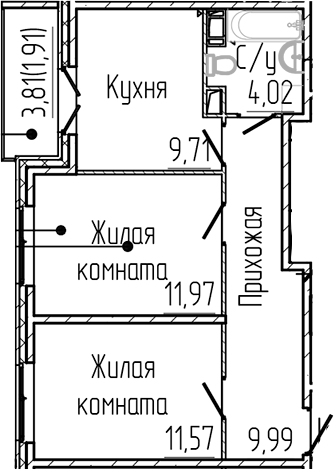 Планировка — SERTOLOVO PARK, 2-комн., 47 м²
