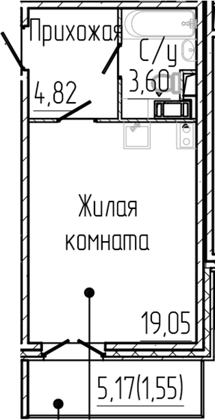 Планировка — SERTOLOVO PARK, Студия, 27 м²