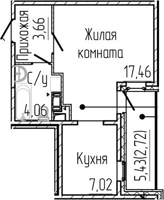 Планировка — SERTOLOVO PARK, Студия, 32 м²