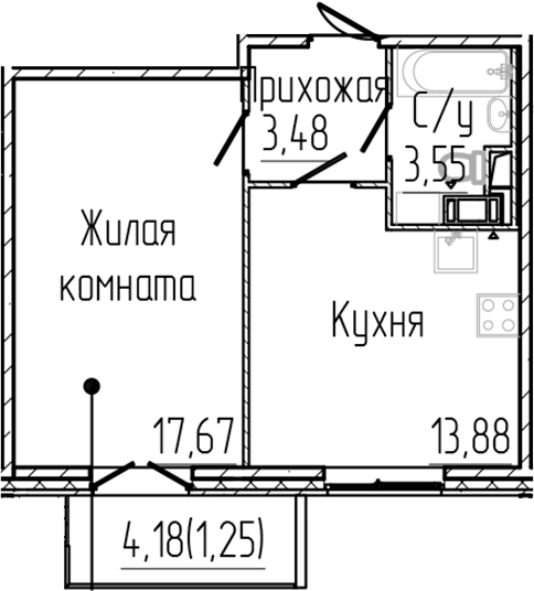 Планировка — SERTOLOVO PARK, 1-комн., 39 м²