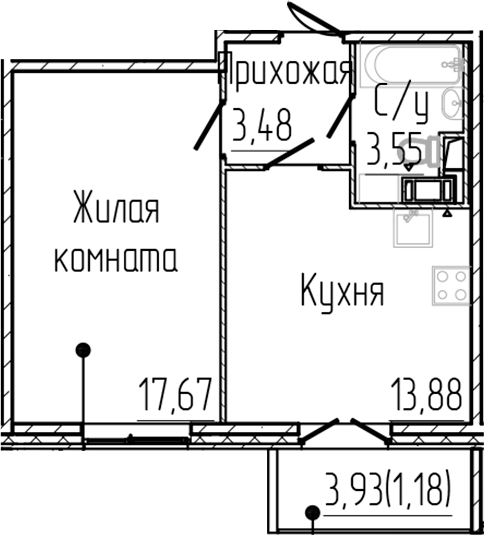 Планировка — SERTOLOVO PARK, 1-комн., 39 м²