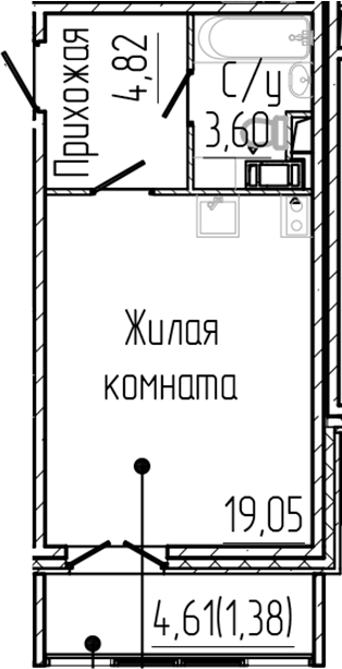 Планировка — SERTOLOVO PARK, Студия, 27 м²