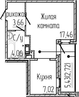 Планировка — SERTOLOVO PARK, Студия, 32 м²