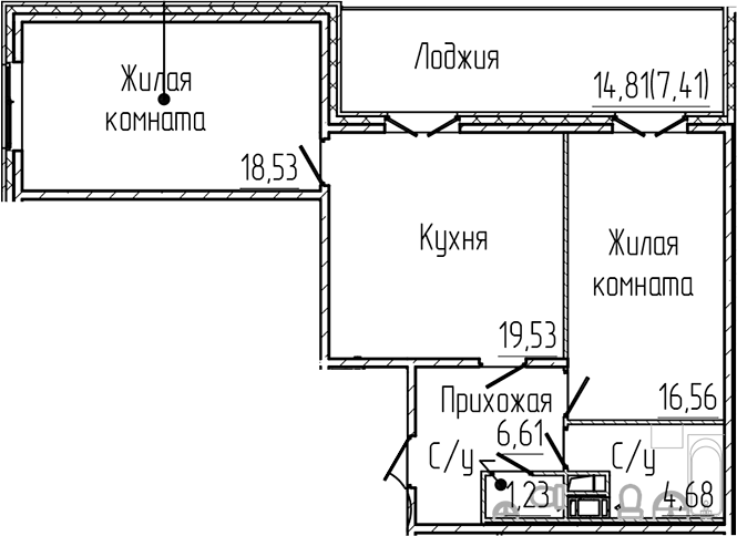Планировка — SERTOLOVO PARK, 3-комн., 66 м²